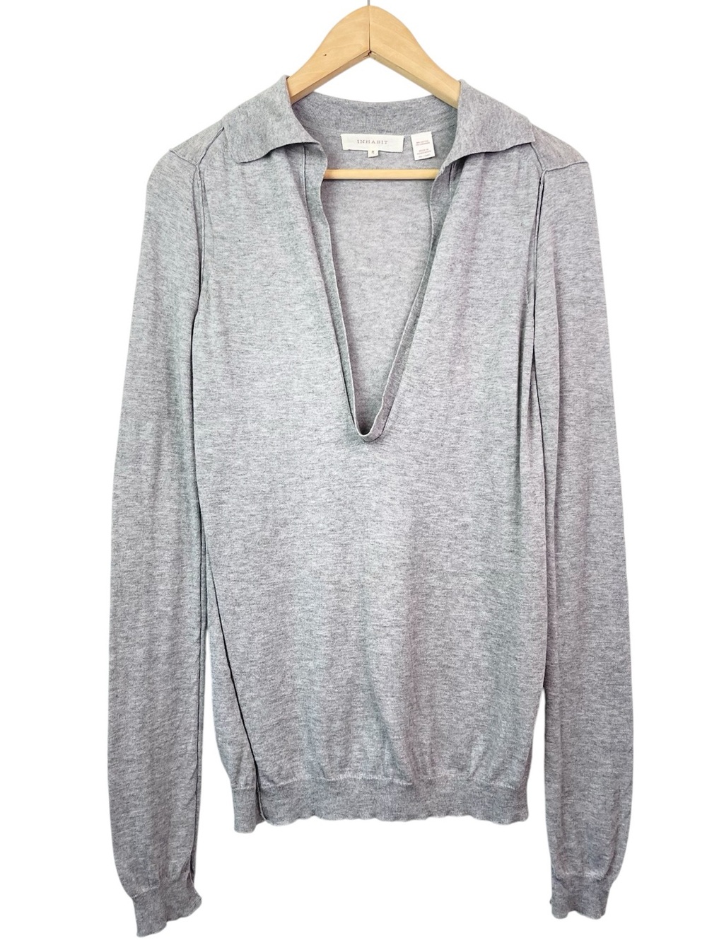 Inhabit Women’s Cotton Cashmere V-Neck Collared Lightweight Pullover Sweater Top